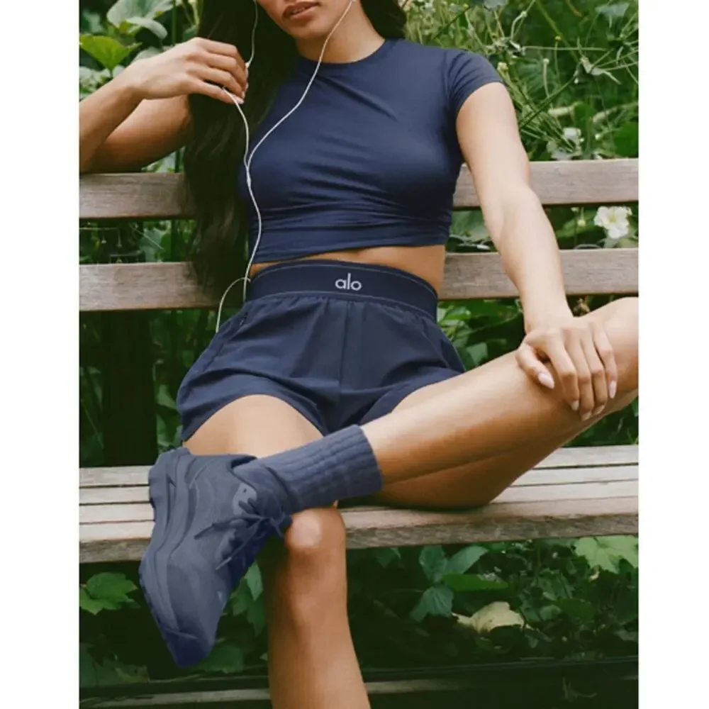 Alo Yoga Navy Alosoft Crop Finesse Short Sleeve Tee Size S